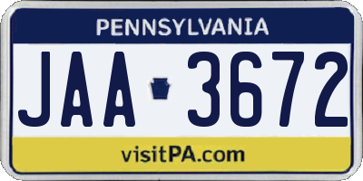 PA license plate JAA3672