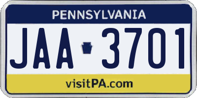 PA license plate JAA3701