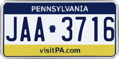PA license plate JAA3716