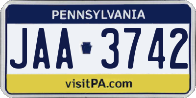 PA license plate JAA3742