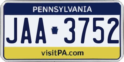 PA license plate JAA3752