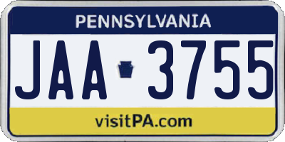 PA license plate JAA3755