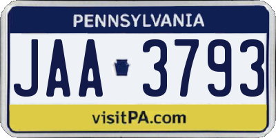 PA license plate JAA3793