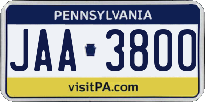 PA license plate JAA3800