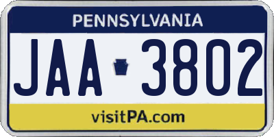 PA license plate JAA3802