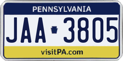 PA license plate JAA3805