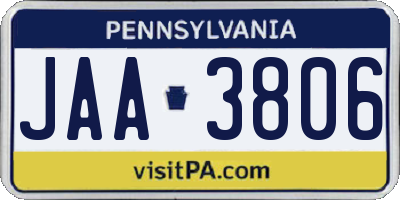 PA license plate JAA3806