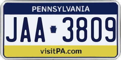 PA license plate JAA3809