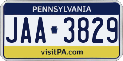 PA license plate JAA3829