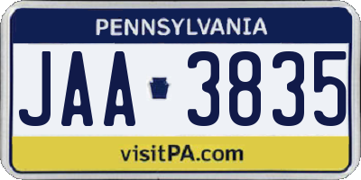 PA license plate JAA3835