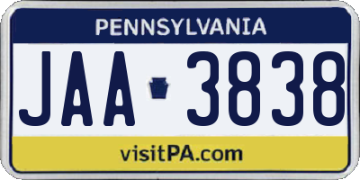 PA license plate JAA3838