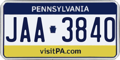 PA license plate JAA3840