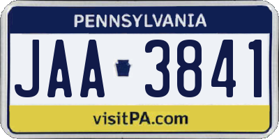 PA license plate JAA3841