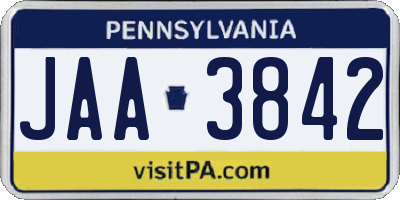 PA license plate JAA3842