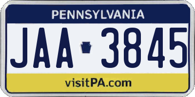 PA license plate JAA3845