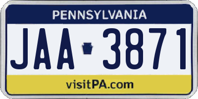 PA license plate JAA3871