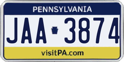 PA license plate JAA3874