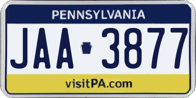 PA license plate JAA3877