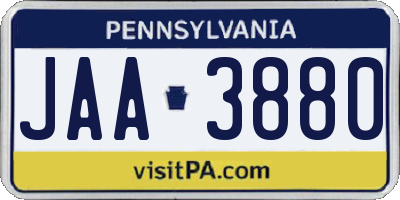 PA license plate JAA3880