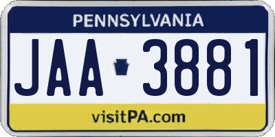 PA license plate JAA3881