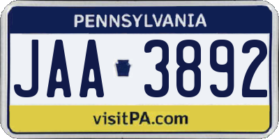 PA license plate JAA3892