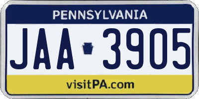 PA license plate JAA3905