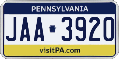 PA license plate JAA3920