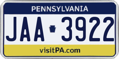 PA license plate JAA3922