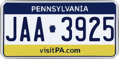 PA license plate JAA3925