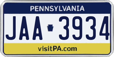 PA license plate JAA3934