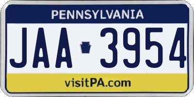 PA license plate JAA3954