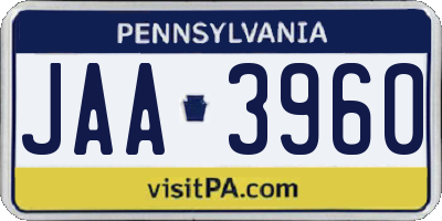 PA license plate JAA3960