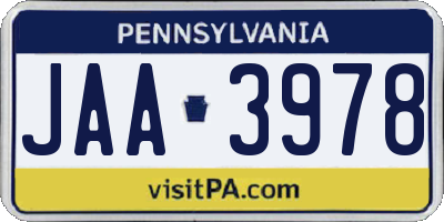 PA license plate JAA3978