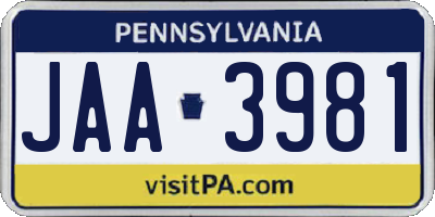 PA license plate JAA3981