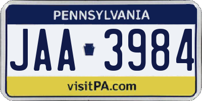 PA license plate JAA3984