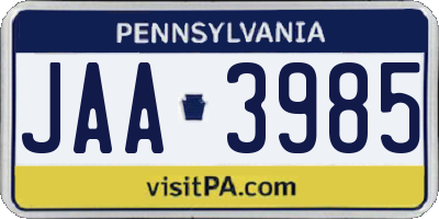PA license plate JAA3985