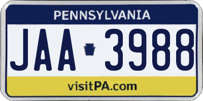 PA license plate JAA3988