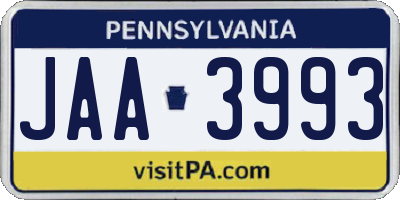 PA license plate JAA3993