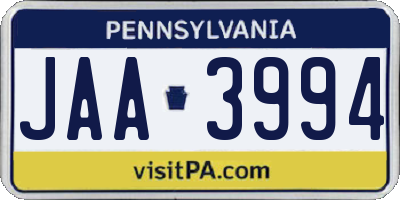 PA license plate JAA3994