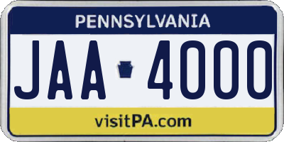 PA license plate JAA4000