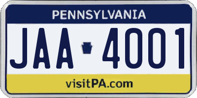 PA license plate JAA4001