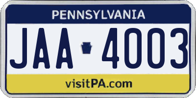 PA license plate JAA4003