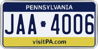 PA license plate JAA4006