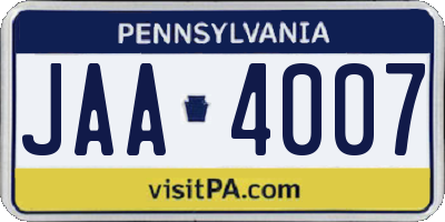 PA license plate JAA4007