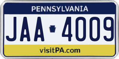 PA license plate JAA4009