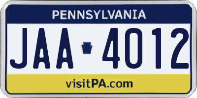 PA license plate JAA4012