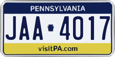 PA license plate JAA4017