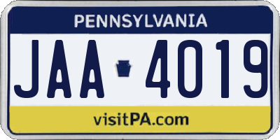 PA license plate JAA4019