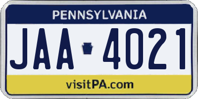 PA license plate JAA4021