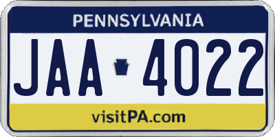 PA license plate JAA4022